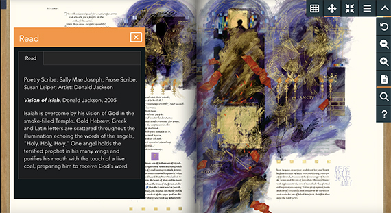 Every page of The Saint John’s Bible Turning the Pages features a citation and notes on what to look for on the page.