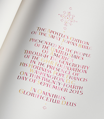 This dedication page by calligrapher Donald Jackson is unique to the Library of Congress’ Apostles Edition of The Saint John’s Bible.