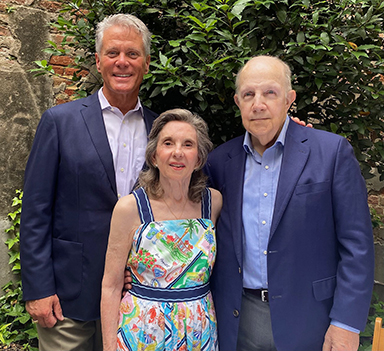 Brad Neary, Heritage Program Director; Elaine Culver; and Bruce Culver gather at the blessing of the Heritage Edition volumes at St. Louis Cathedral in New Orleans. 