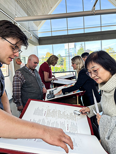 An opening event to celebrate The Saint John’s Bible Heritage Edition at Regent College in Vancouver, British Columbia, in October 2022.