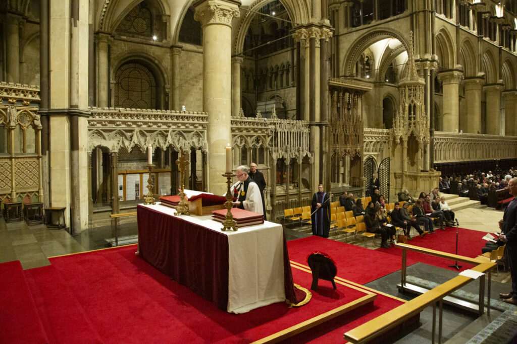 The Saint John's Bible Heritage Edition illuminated manuscript displayed at Canterbury Cathedral during the blessing ceremony